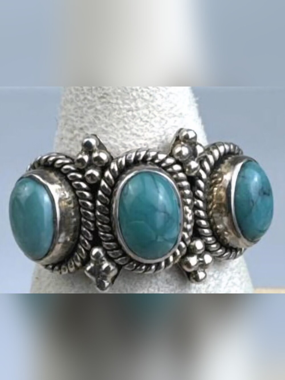 Sterling 925 Doug PAULUS Turquoise Stone Triple Cabochon Ring Sz 6 To 6.5